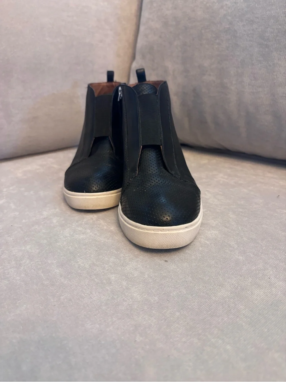 Paolo Black Leather Wedge Sneakers with White Soles